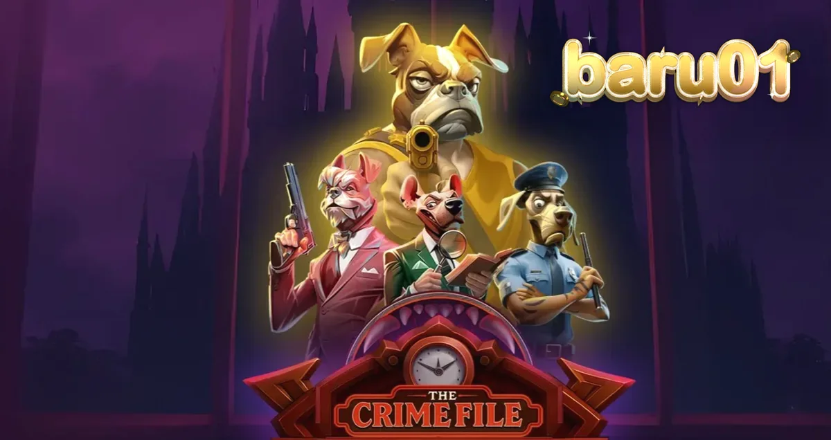 Tampilan visual noir dari slot The Crime File dengan karakter detektif anjing