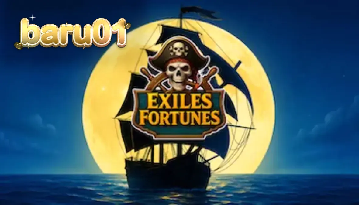 Tampilan visual slot Exiles Fortunes dengan tema bajak laut dan roda keberuntungan